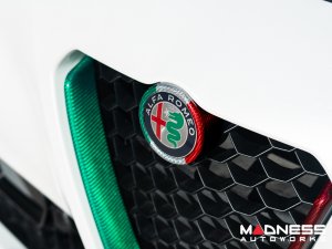 Alfa Romeo Giulia Front Emblem Frame Cover - Carbon Fiber - Italian Theme - Feroce Carbon Alfa Romeo Giulia Front Emblem Frame Cover - Carbon Fiber - Italian Theme - Feroce Carbon